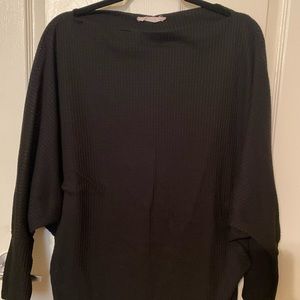 Black waffle knit top